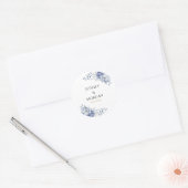 Elegante Poeder Blauw & Bloemen Ontwerp Wedding Ronde Sticker (Envelop)