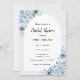 Elegante poederblauwe bloemen bruiloftsfeest kaart
