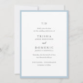 Elegante poederblauwe monogram moderne trouw save the date (Voorkant)