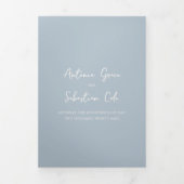 Elegante poederblauwe QR-code moderne trouw Drieluik Uitnodiging (Cover)