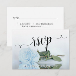 Elegante Poederblauwe Reflecterende Roos Chic Brui RSVP Kaartje