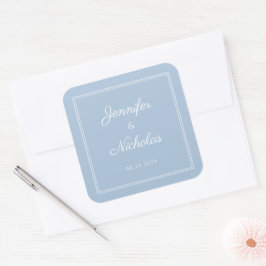 Elegante poederblauwe schrift bruiloft vierkante sticker