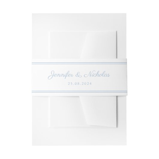 Elegante poederblauwe script bruiloft uitnodigingen wikkel (Voorkant Voorbeeld)