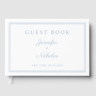 Elegante poederblauwe script huwelijks- gastenboek