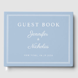 Elegante poederblauwe script huwelijks- gastenboek