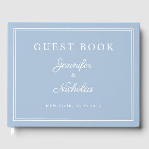 Elegante poederblauwe script huwelijks- gastenboek