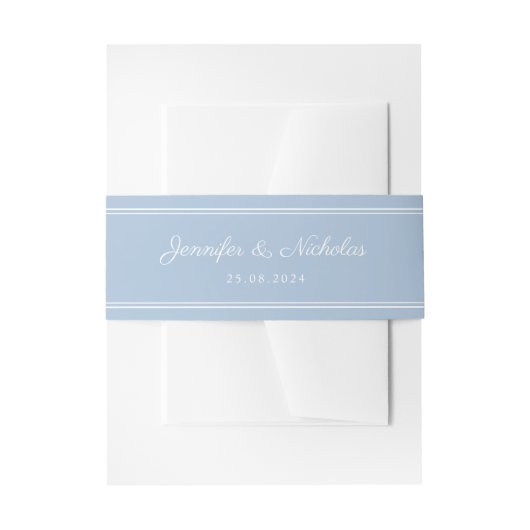 Elegante poederblauwe script huwelijks- uitnodigingen wikkel (Voorkant Voorbeeld)