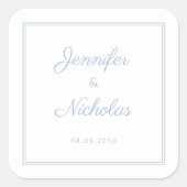 Elegante poederblauwe scriptie bruiloft vierkante sticker (Voorkant)