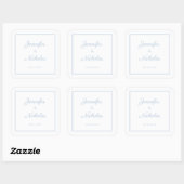 Elegante poederblauwe scriptie bruiloft vierkante sticker (Vel)