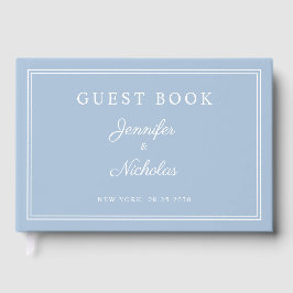 Elegante poederblauwe scriptuur bruiloft gastenboek