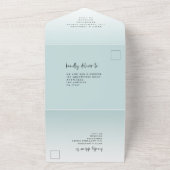 Elegante Poederblauwe Tint Script Wedding All In One Uitnodiging (Buitenkant)