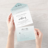 Elegante Poederblauwe Tint Script Wedding All In One Uitnodiging (Afscheurbaar)