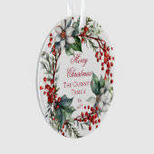 Elegante Poinsettia bessen krans vrolijk kerstfees Ornament (voorkant)