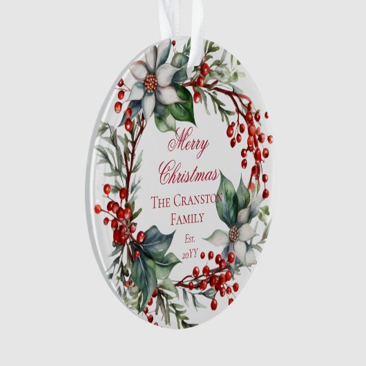 Elegante Poinsettia bessen krans vrolijk kerstfees Ornament (voorkant)