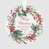 Elegante Poinsettia bessen krans vrolijk kerstfees Ornament (achterkant)