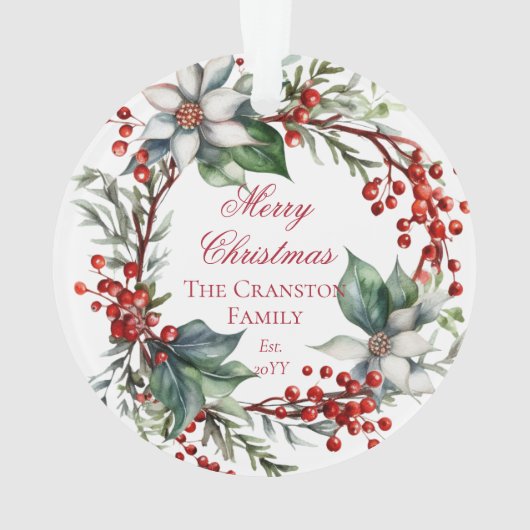 Elegante Poinsettia bessen krans vrolijk kerstfees Ornament (achterkant)