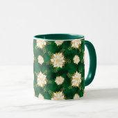 Elegante Poinsettia Bloem Donkergroen Kerstmis Mok (Voorkant rechts)