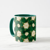 Elegante Poinsettia Bloem Donkergroen Kerstmis Mok (Voorkant links)