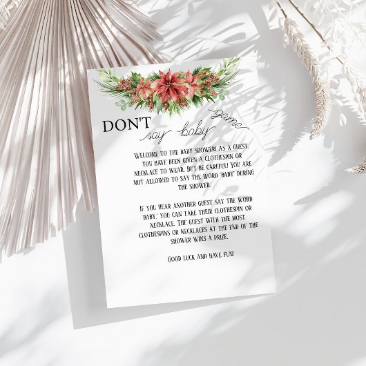 Elegante Poinsettia Bloemen Zeg niet Baby Game Kaa Notitiekaartje