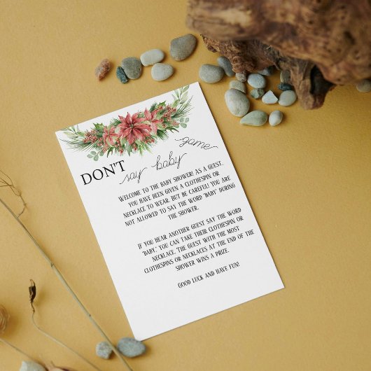 Elegante Poinsettia Bloemen Zeg niet Baby Game Kaa Notitiekaartje