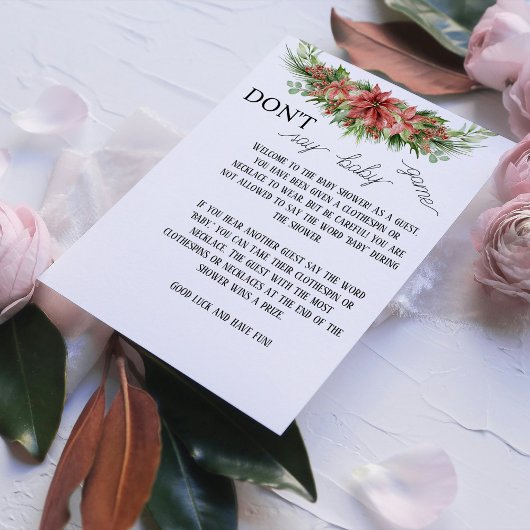 Elegante Poinsettia Bloemen Zeg niet Baby Game Kaa Notitiekaartje