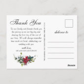 Elegante Poinsettia Bruiloft Waterverf Bedankt Briefkaart (Achterkant)
