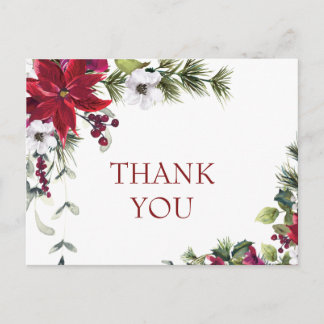 Elegante Poinsettia Bruiloft Waterverf Bedankt Briefkaart
