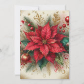 Elegante Poinsettia en Gouden Glitters  Kaart (Achterkant)