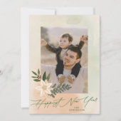 Elegante Poinsettia Foto Gelukkigste Nieuwjaar Feestdagenkaart (Voorkant)