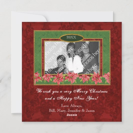 Elegante Poinsettia Foto Kerst Kaart (Achterkant)