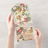 Elegante Poinsettia Fotocollage Happy Holiday All In One Uitnodiging (Afscheurbaar)