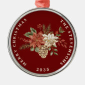 Elegante poinsettia gepersonaliseerd metalen ornament (Voorkant)