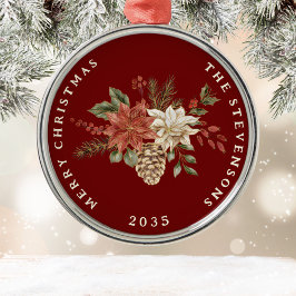 Elegante poinsettia gepersonaliseerd metalen ornament