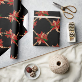 Elegante Poinsettia & Gouden Lint Kerstverpakking Cadeaupapier