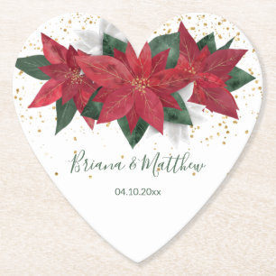 Elegante Poinsettia Groen Kerst Huwelijk Kartonnen Onderzetters