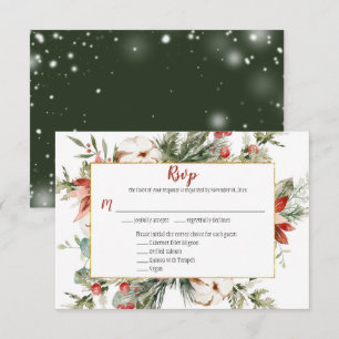 Elegante Poinsettia Groene Kerstmis Goud RSVP Kaartje