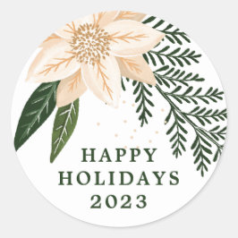 Elegante Poinsettia Happy Holiday Waterverf Ronde Sticker