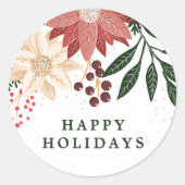 Elegante Poinsettia Happy Holiday Waterverf Ronde Sticker (Voorkant)