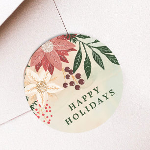 Elegante Poinsettia Happy Holiday Waterverf Ronde Sticker