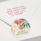 Elegante Poinsettia Happy Holiday Waterverf Ronde Sticker
