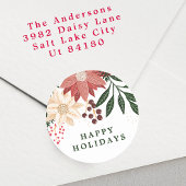 Elegante Poinsettia Happy Holiday Waterverf Ronde Sticker