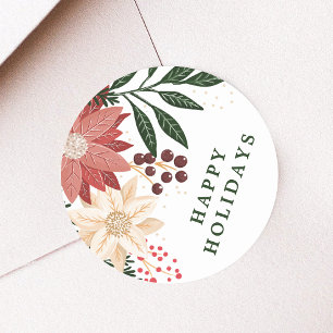Elegante Poinsettia Happy Holiday Waterverf Ronde Sticker