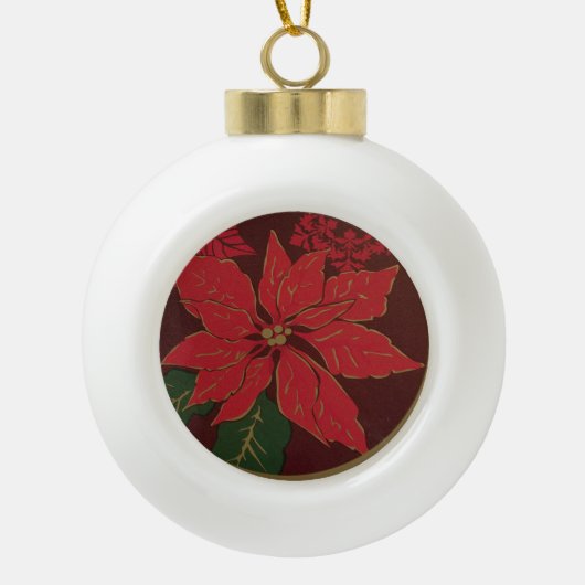 Elegante poinsettia keramische bal ornament (Voorkant)