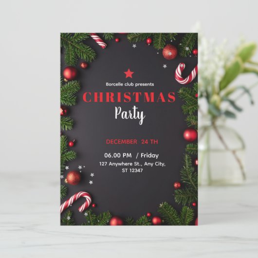 Elegante Poinsettia Kerst Uitnodiging (Staand voorkant)