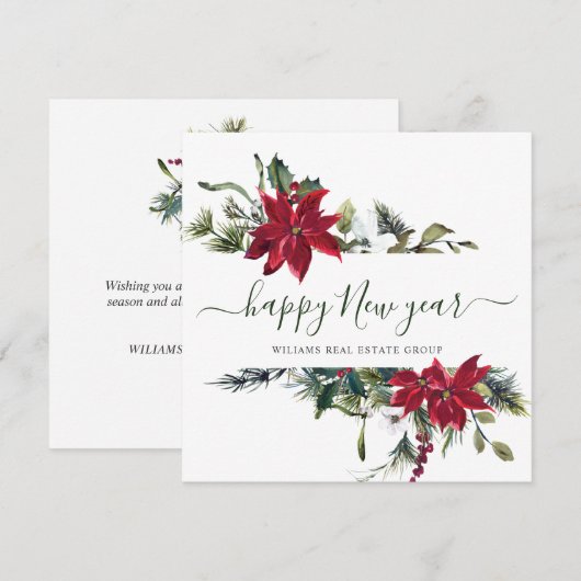 Elegante Poinsettia Kerst Zakelijke Groet Feestdagenkaart (Voorkant / Achterkant)