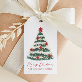 Elegante Poinsettia kerstboom vakantie Cadeaulabel