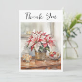 Elegante Poinsettia Kerstcadeau Bedankkaart (Staand voorkant)