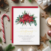Elegante Poinsettia Kerstdiner Party Goud Folie Uitnodiging