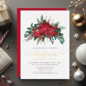 Elegante Poinsettia Kerstdiner Party Goud Folie Uitnodiging