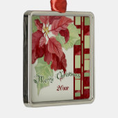 Elegante Poinsettia Kerstfeest gepersonaliseerd Or Metalen Ornament (Rechts)